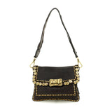 Campomaggi AGNESE Studded Coins Shoulder Bag in Dark Brown - BIG BAG NY