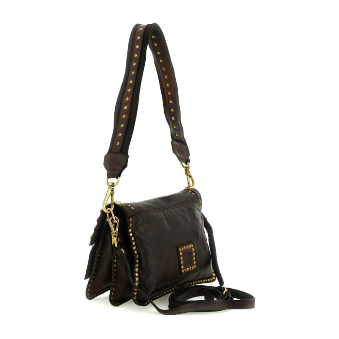 Campomaggi AGNESE Studded Coins Shoulder Bag in Dark Brown - BIG BAG NY