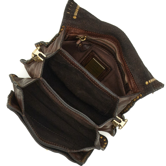 Campomaggi AGNESE Studded Coins Shoulder Bag in Dark Brown - BIG BAG NY