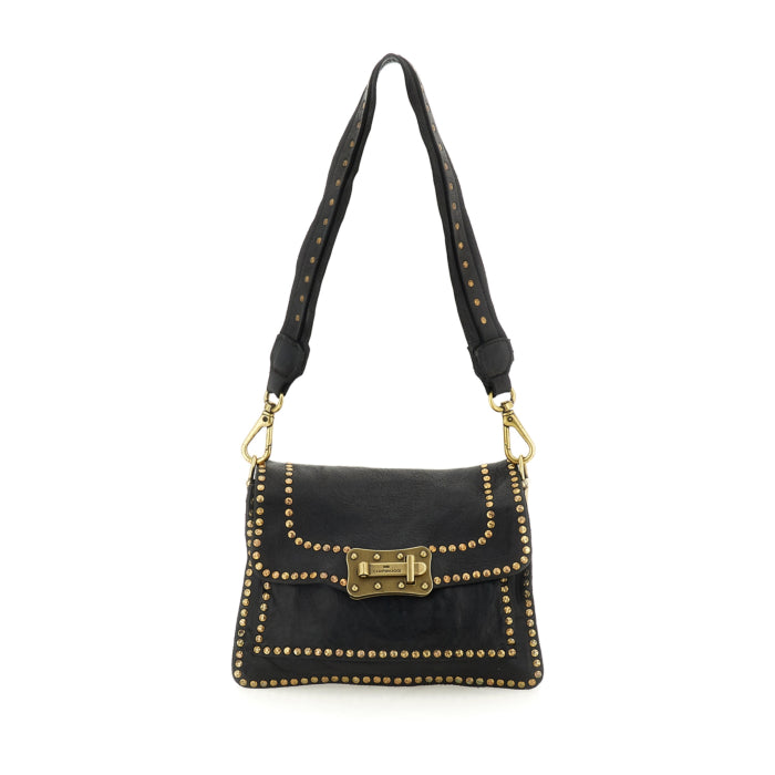 Campomaggi AGNESE Studded Shoulder Bag in Black - BIG BAG NY