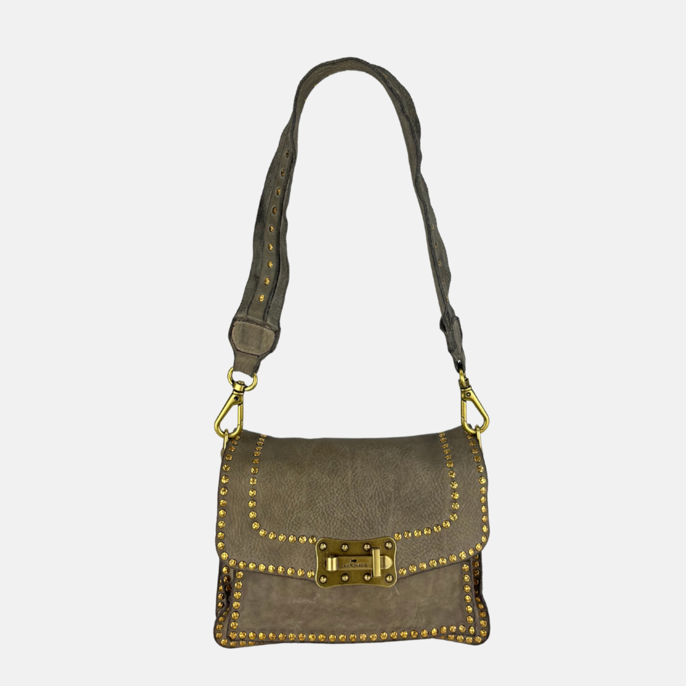 Campomaggi AGNESE Studded Shoulder Bag in Cement - Big Bag NY