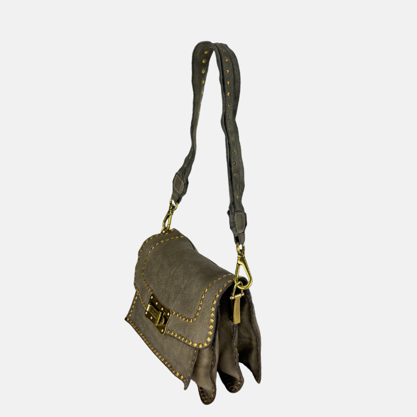 Campomaggi AGNESE Studded Shoulder Bag in Cement - Big Bag NY side