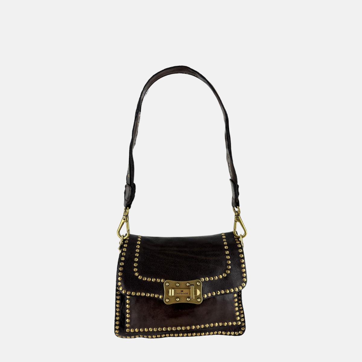 Campomaggi AGNESE Studded Shoulder Bag in Dark Brown - Big Bag NY