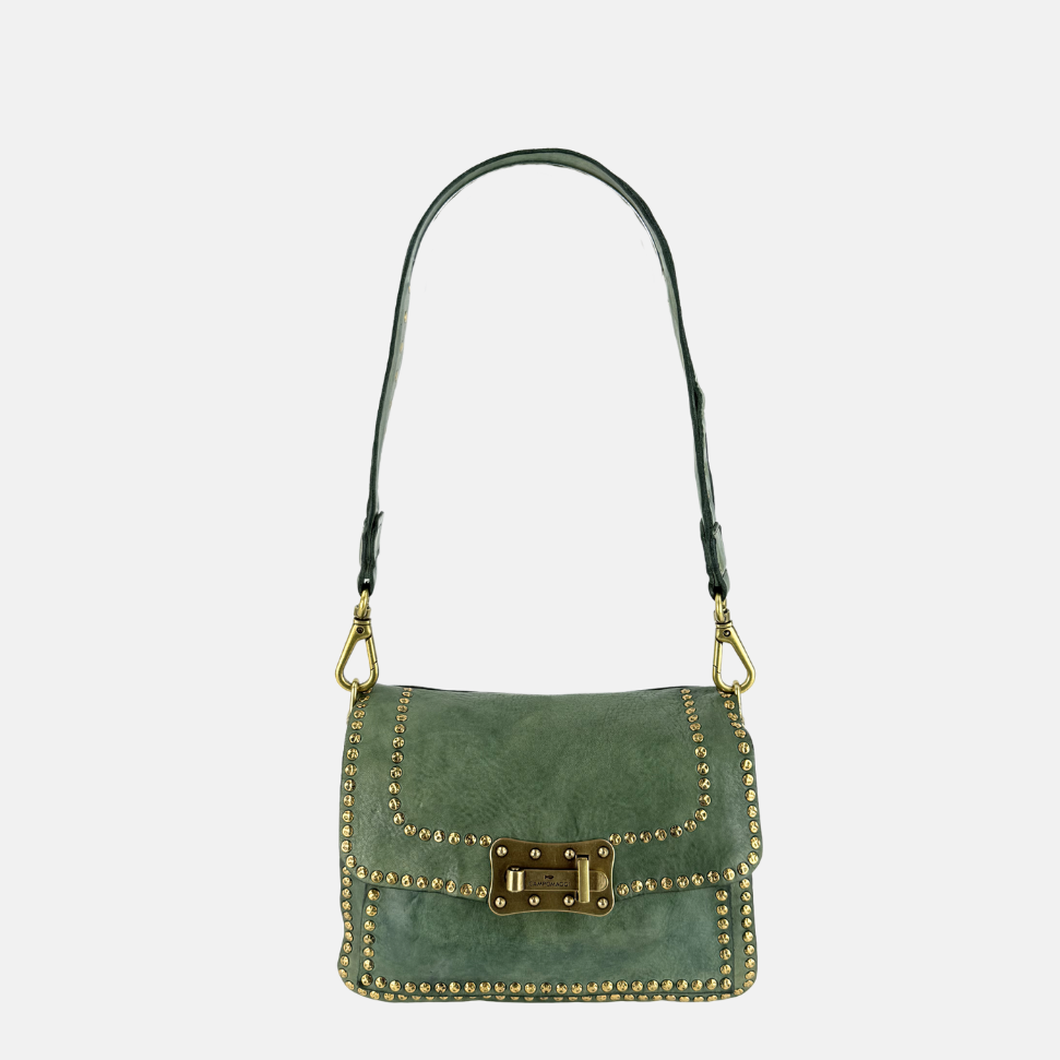 Campomaggi AGNESE Studded Shoulder Bag in Lake Green - Big Bag NY