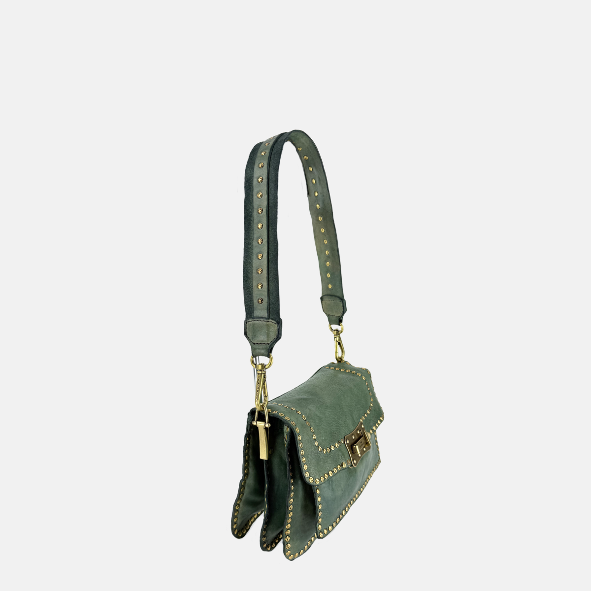 Campomaggi AGNESE Studded Shoulder Bag in Lake Green - Big Bag NY