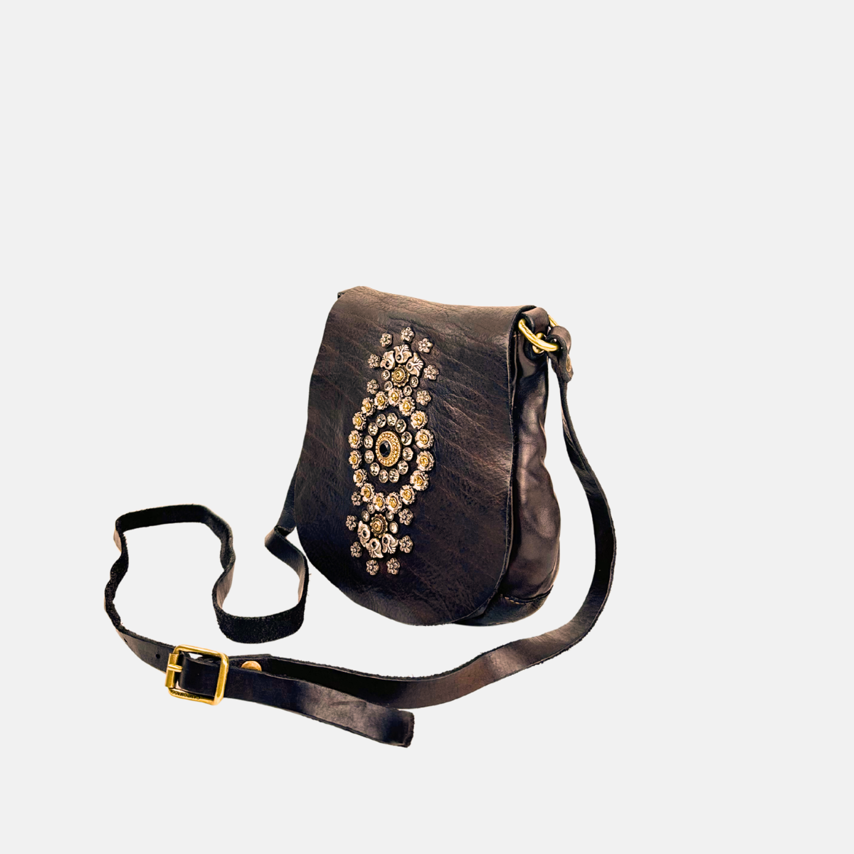 Campomaggi Giada Small Studded Flap Crossbody in Brown - Big Bag NY