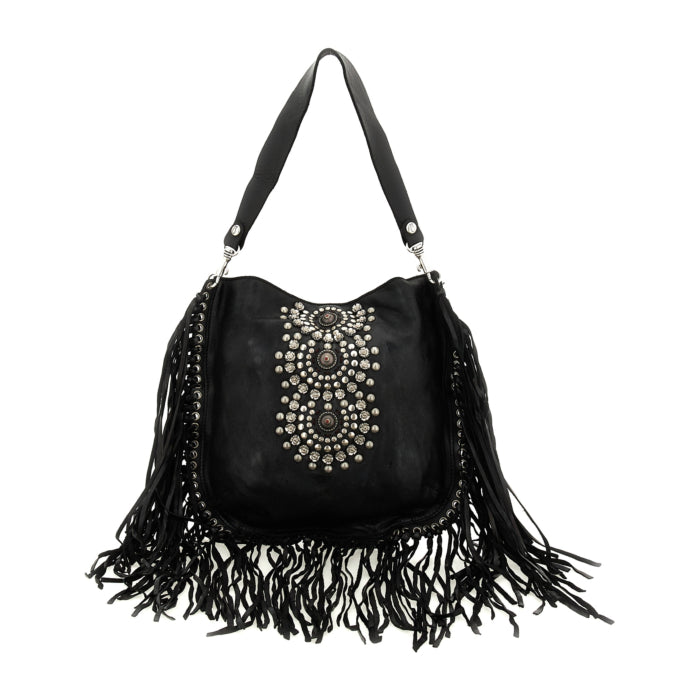 Campomaggi Giulia Fringes Crossbody Bag in Black - BIGBAG NY