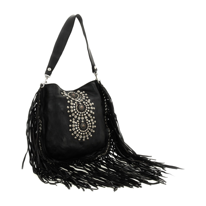Campomaggi Giulia Fringes Crossbody Bag in Black - BIGBAG NY
