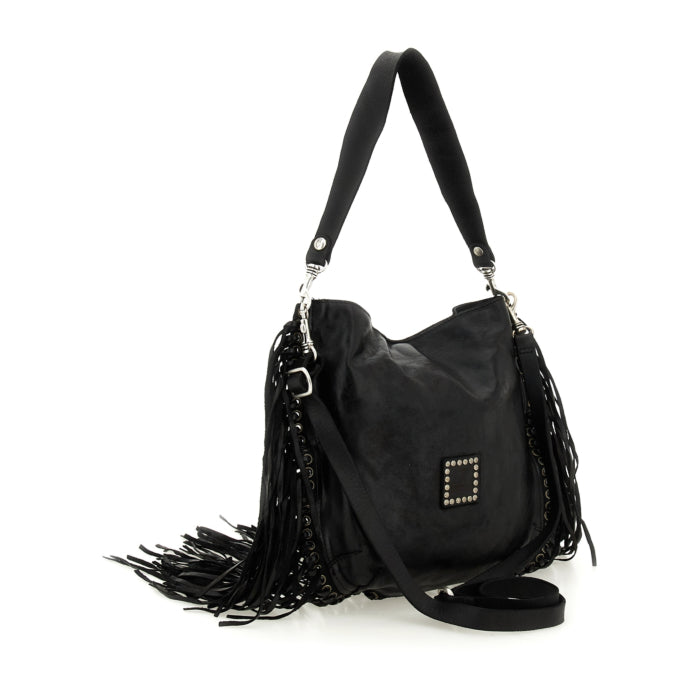 Campomaggi Giulia Fringes Crossbody Bag in Black - BIGBAG NY