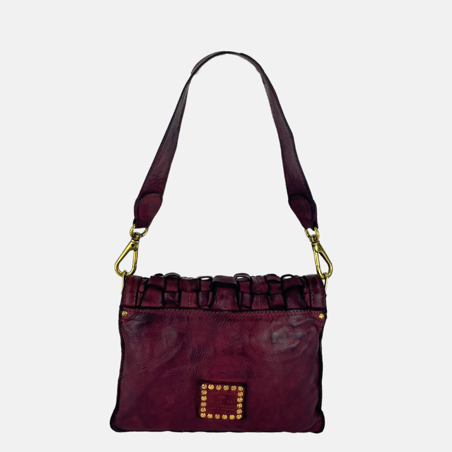 Campomaggi PERLA Woven Flap Crossbody Bag in Burgundy Big Bag NY back