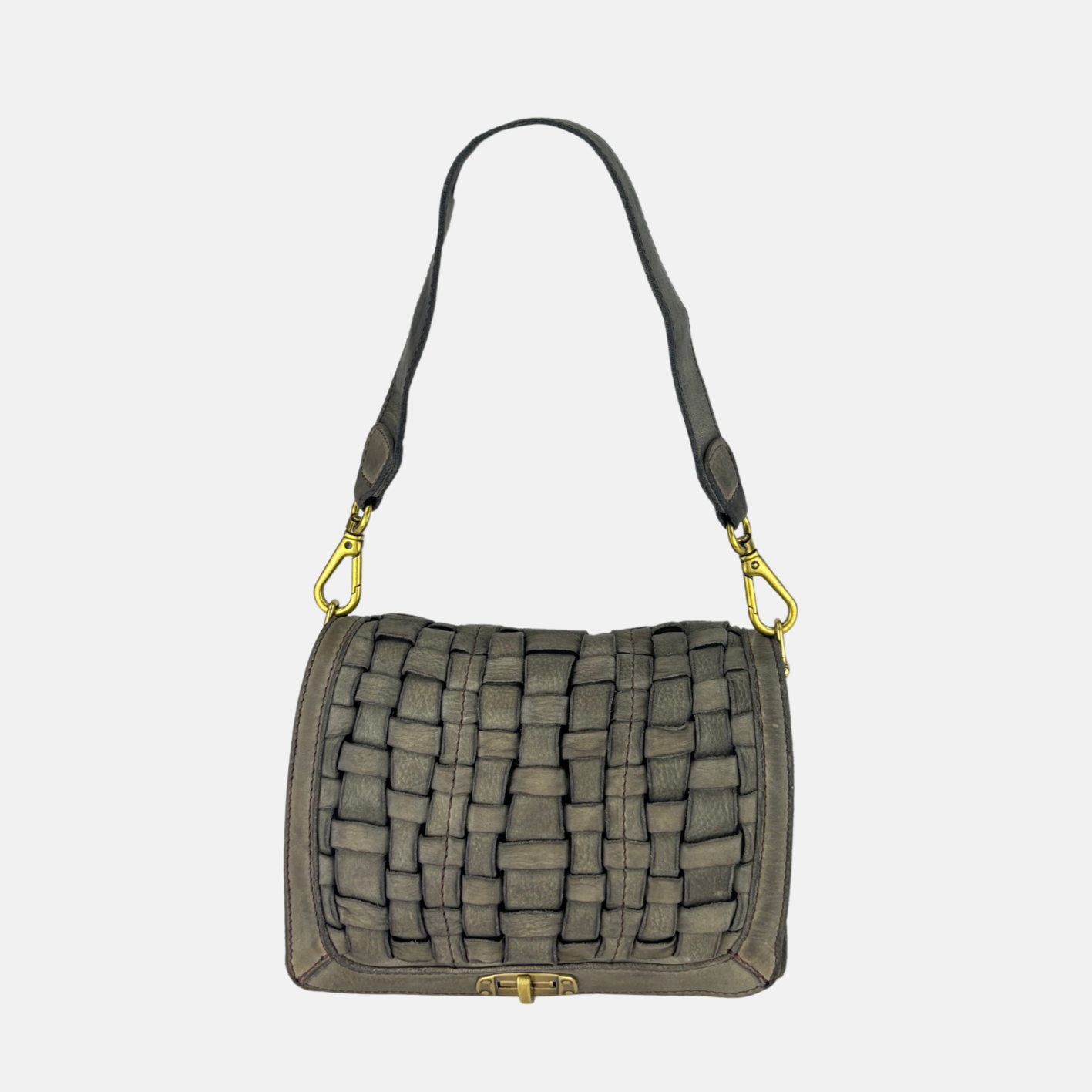 Campomaggi PERLA Woven Flap Crossbody Bag in Cement Grey Big Bag NY