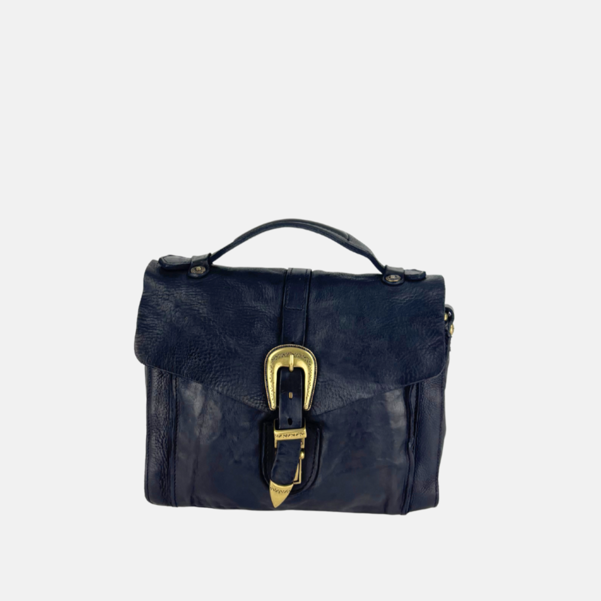 Campomaggi PORZIA Small Black Satchel Bag with Gold Buckle