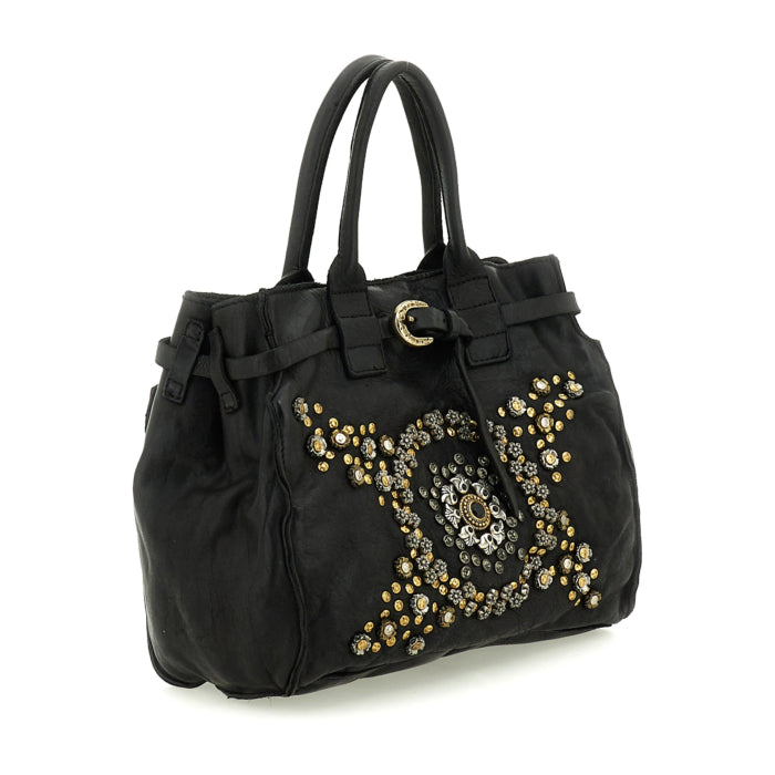 Campomaggi ROSSELLA Studded Black Top Handle Tote - BIG BAG NY