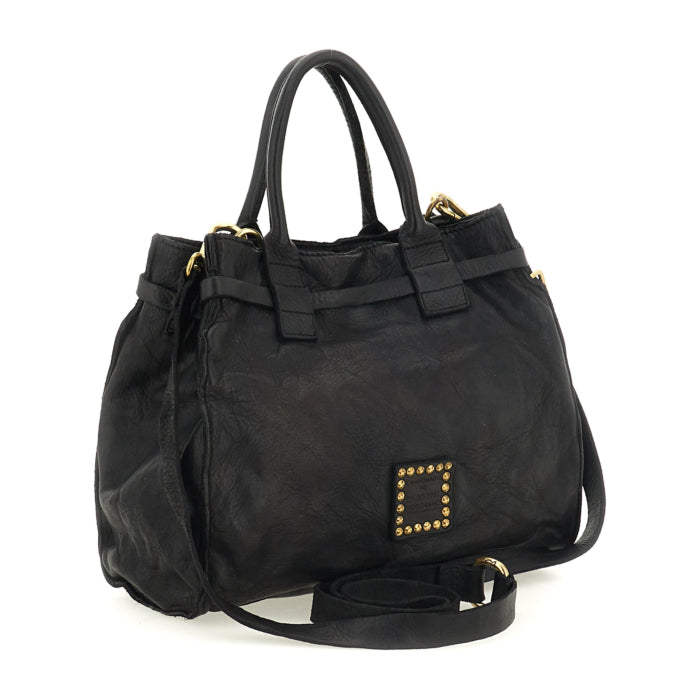 Campomaggi ROSSELLA Studded Black Top Handle Tote - BIG BAG NY