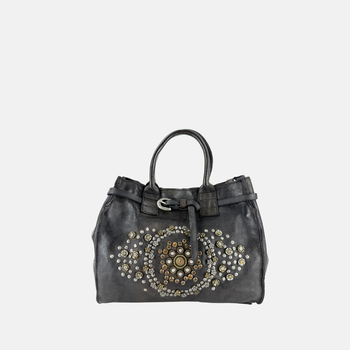 Campomaggi ROSSELLA Studded Brown Top Handle Tote - Big Bag NY