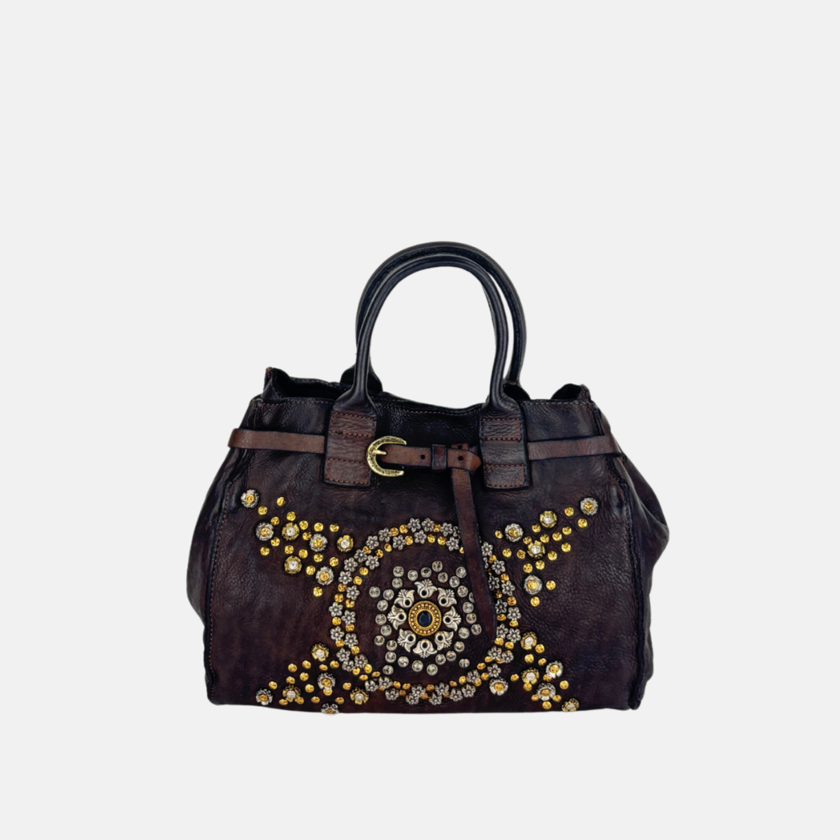 Campomaggi ROSSELLA Studded Brown Top Handle Tote - Big Bag NY