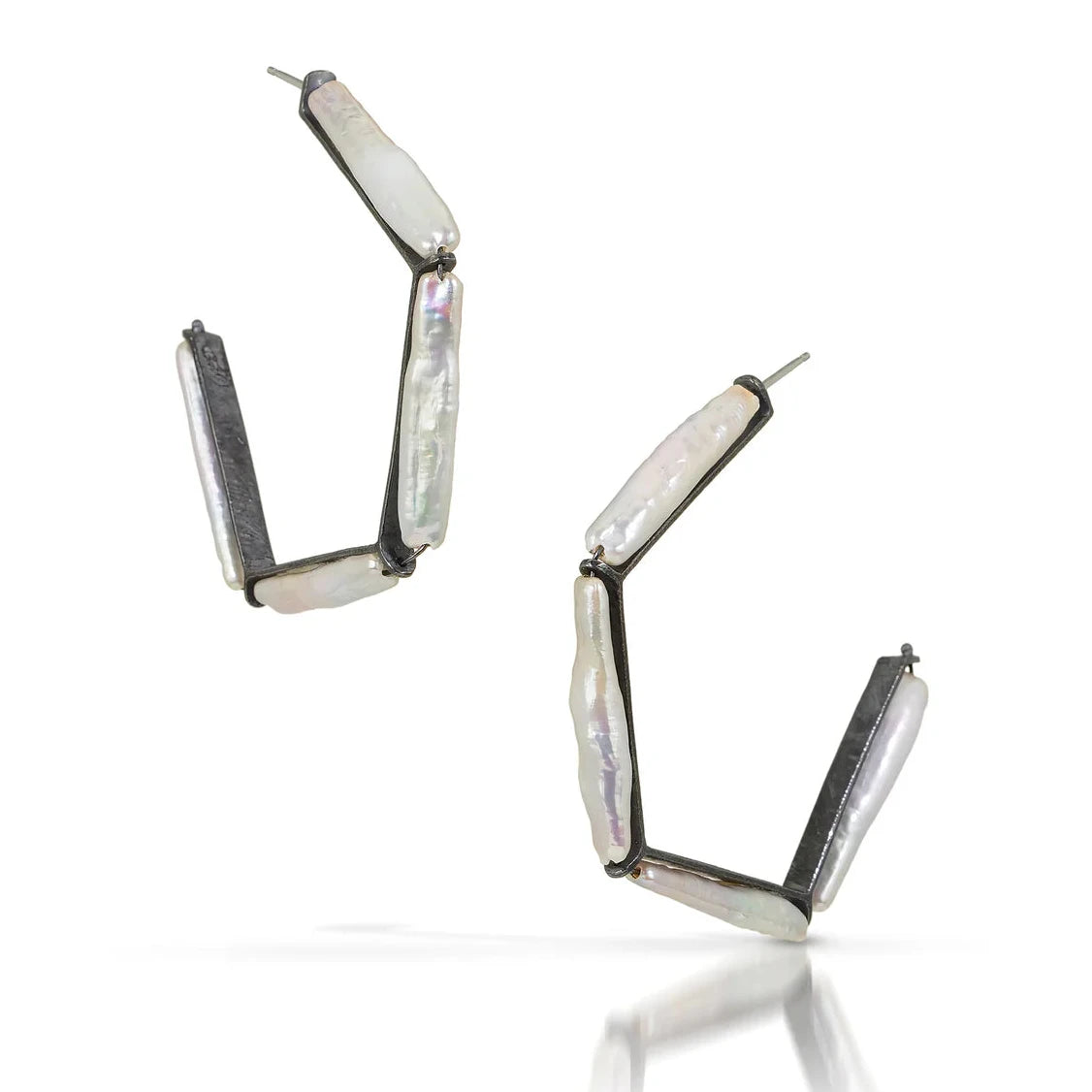 Heather Guidero Large Pearl Angle Hoop Earrings - Big Bag NY