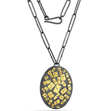 Gold Mosaic Oval Pendant Necklace