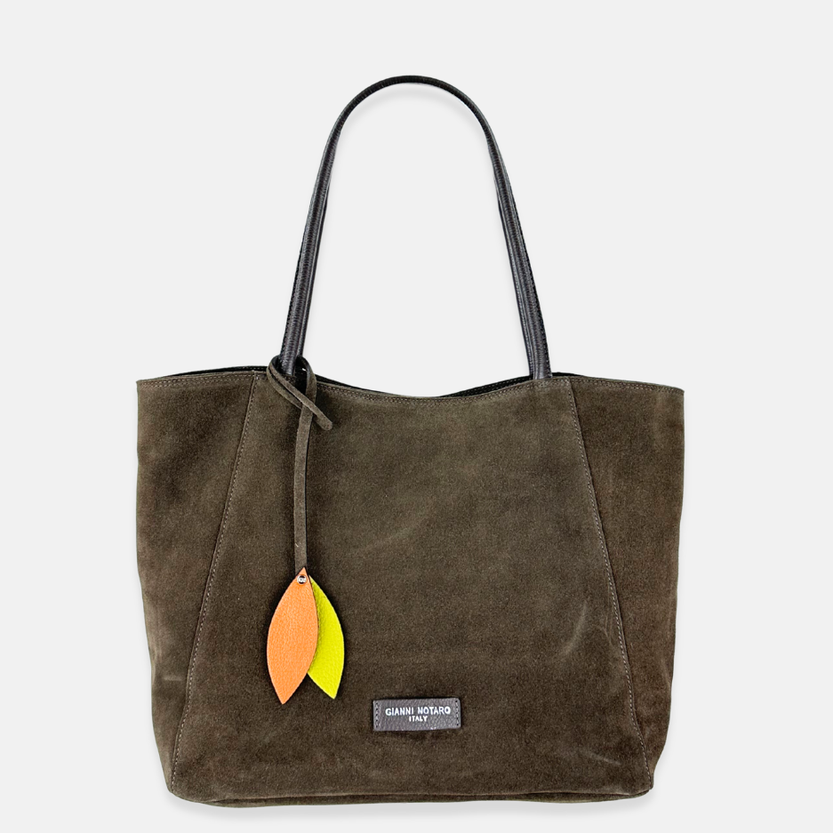 Carol J Basic Wide Tote Bag in Chocolate Brown Suede - Big Bag NY