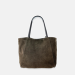 Carol J Basic Wide Tote Bag in Chocolate Brown Suede - Big Bag NY