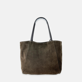 Carol J Basic Wide Tote Bag in Chocolate Brown Suede - Big Bag NY