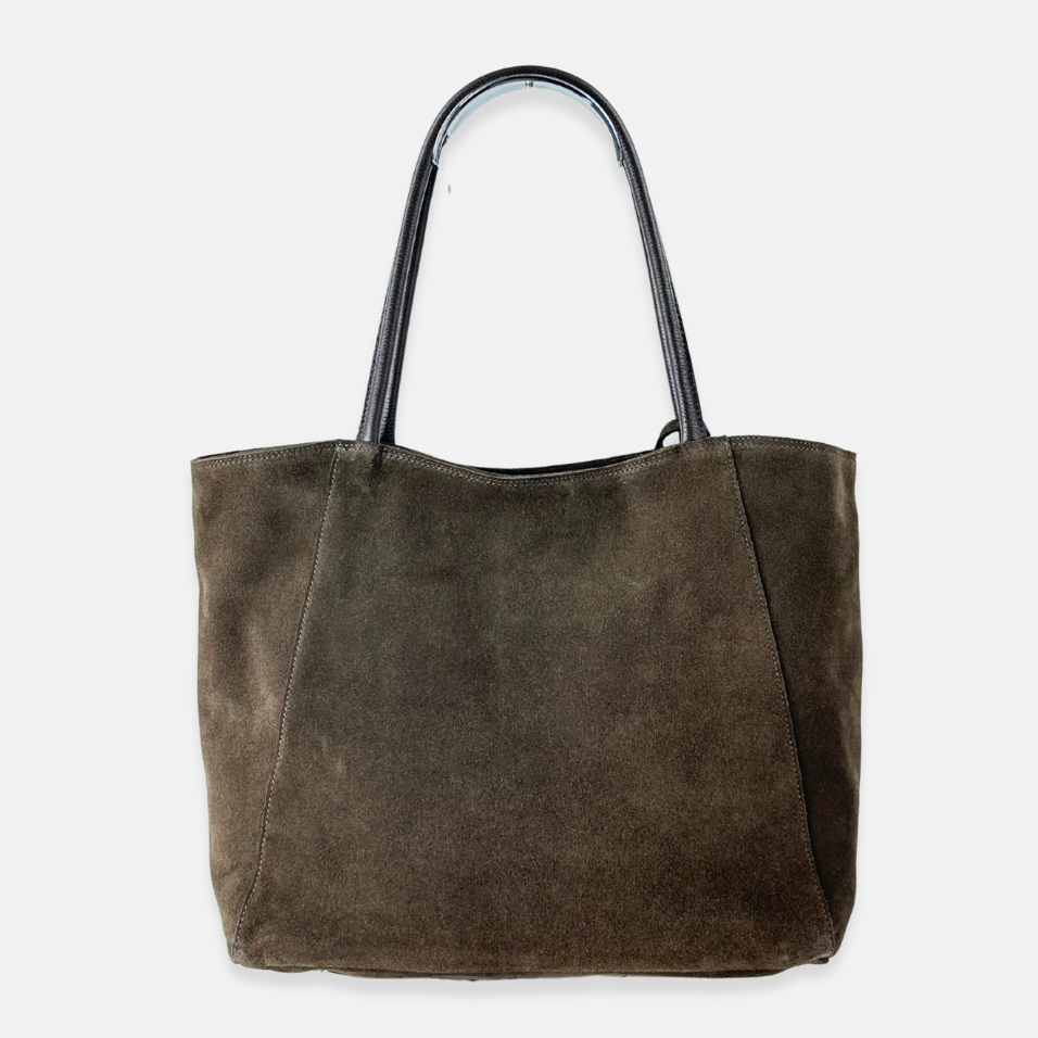 Carol J Basic Wide Tote Bag in Chocolate Brown Suede - Big Bag NY