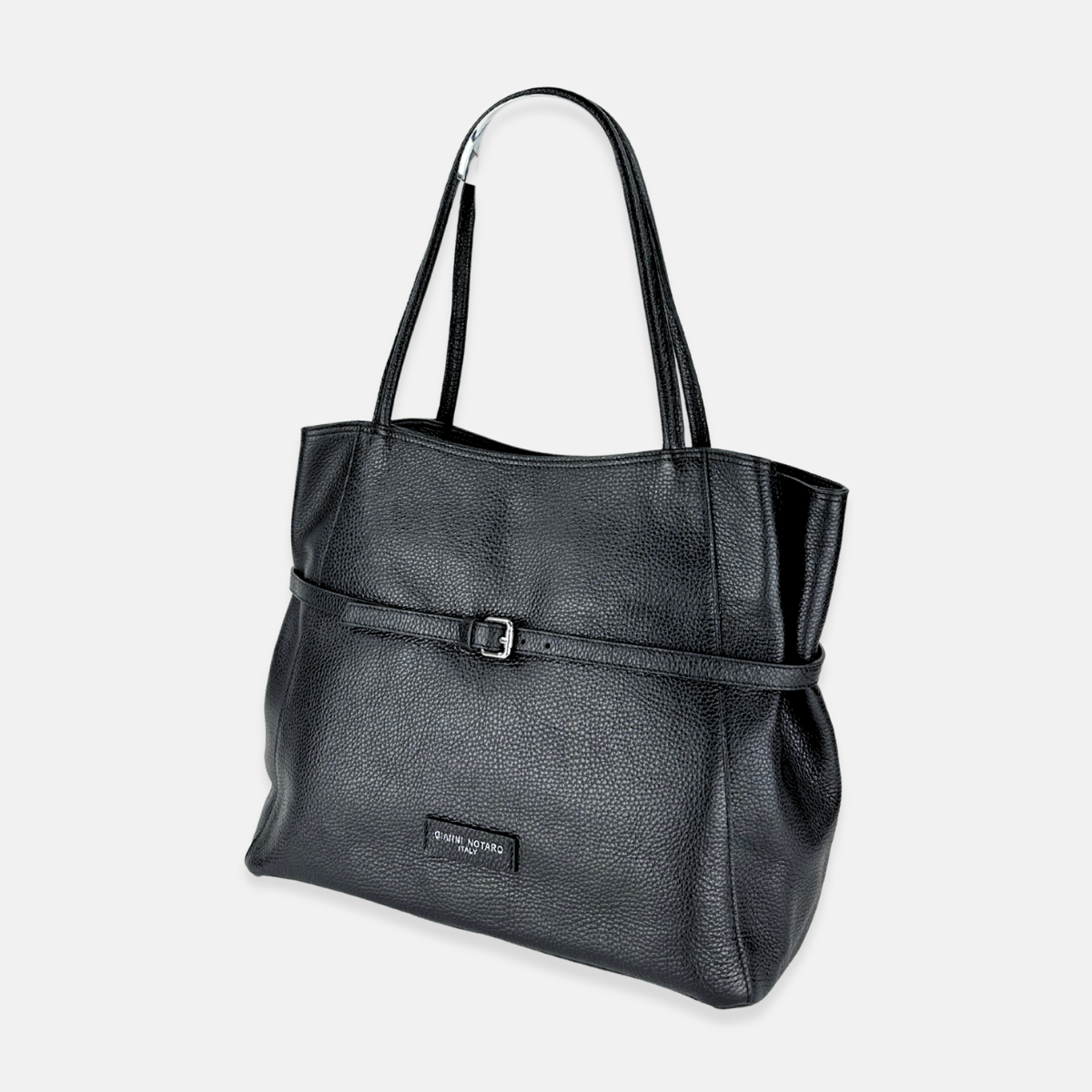 Carol J Belted Vertical Tote Bag in Pebble Leather - Big Bag NY