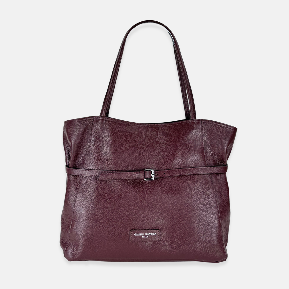 Carol J Belted Vertical Tote Bag in Pebble Leather - Big Bag NY
