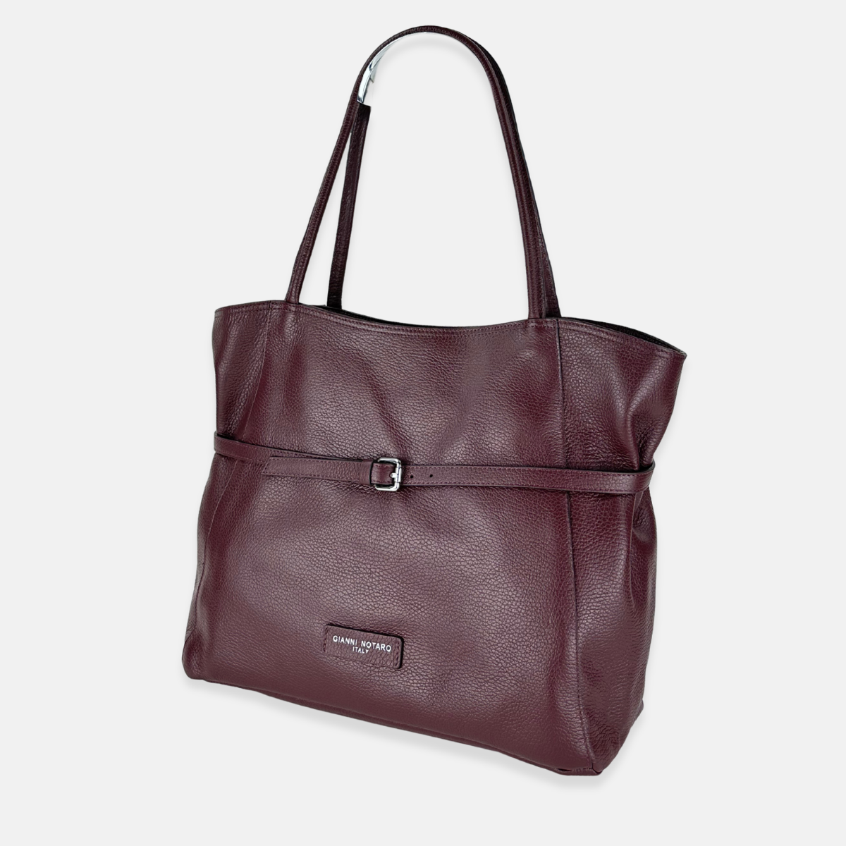 Carol J Belted Vertical Tote Bag in Pebble Leather - Big Bag NY