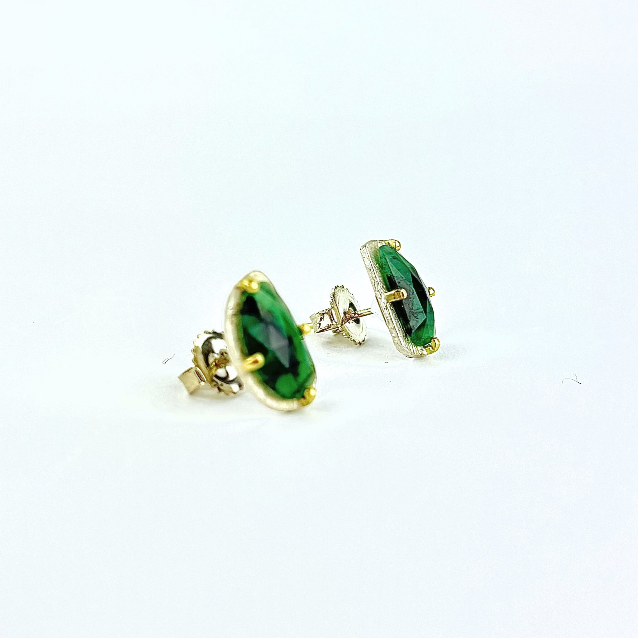 Carved Emerald Prong Set Earrings - Big Bag NY