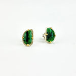 Carved Emerald Prong Set Earrings - Big Bag NY
