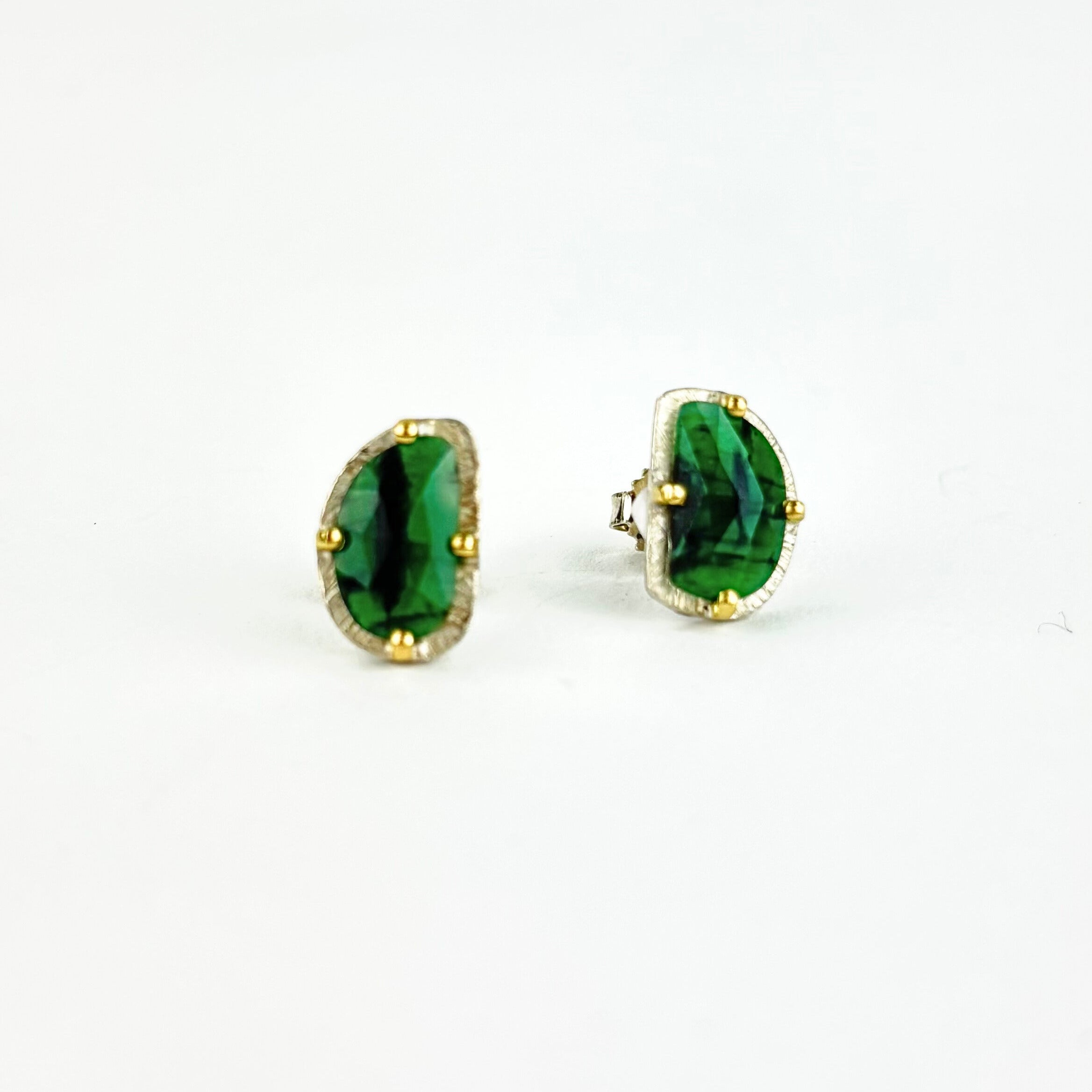 Carved Emerald Prong Set Earrings - Big Bag NY