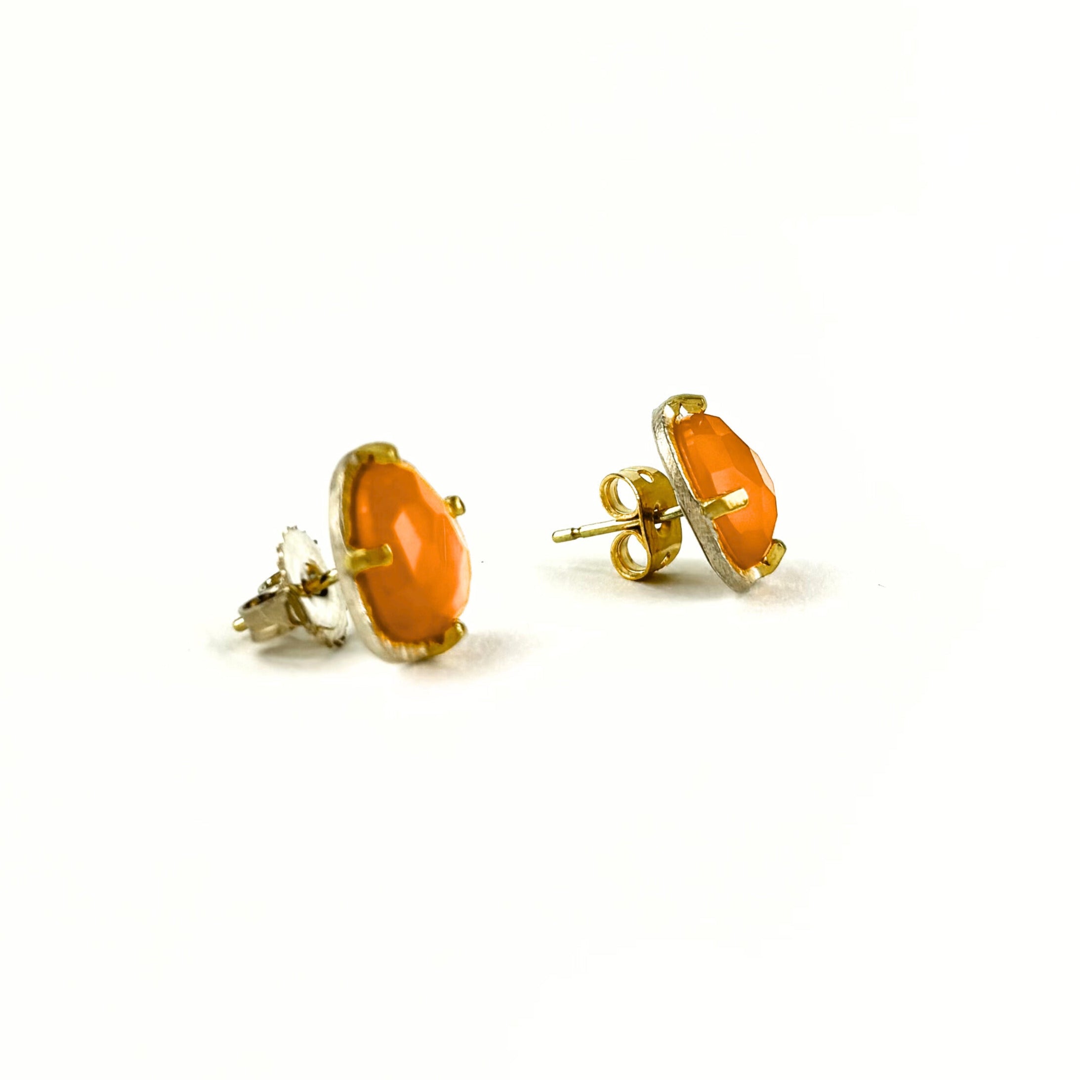 Carved Medium Carnelian Prong Set Earrings - Big Bag NY