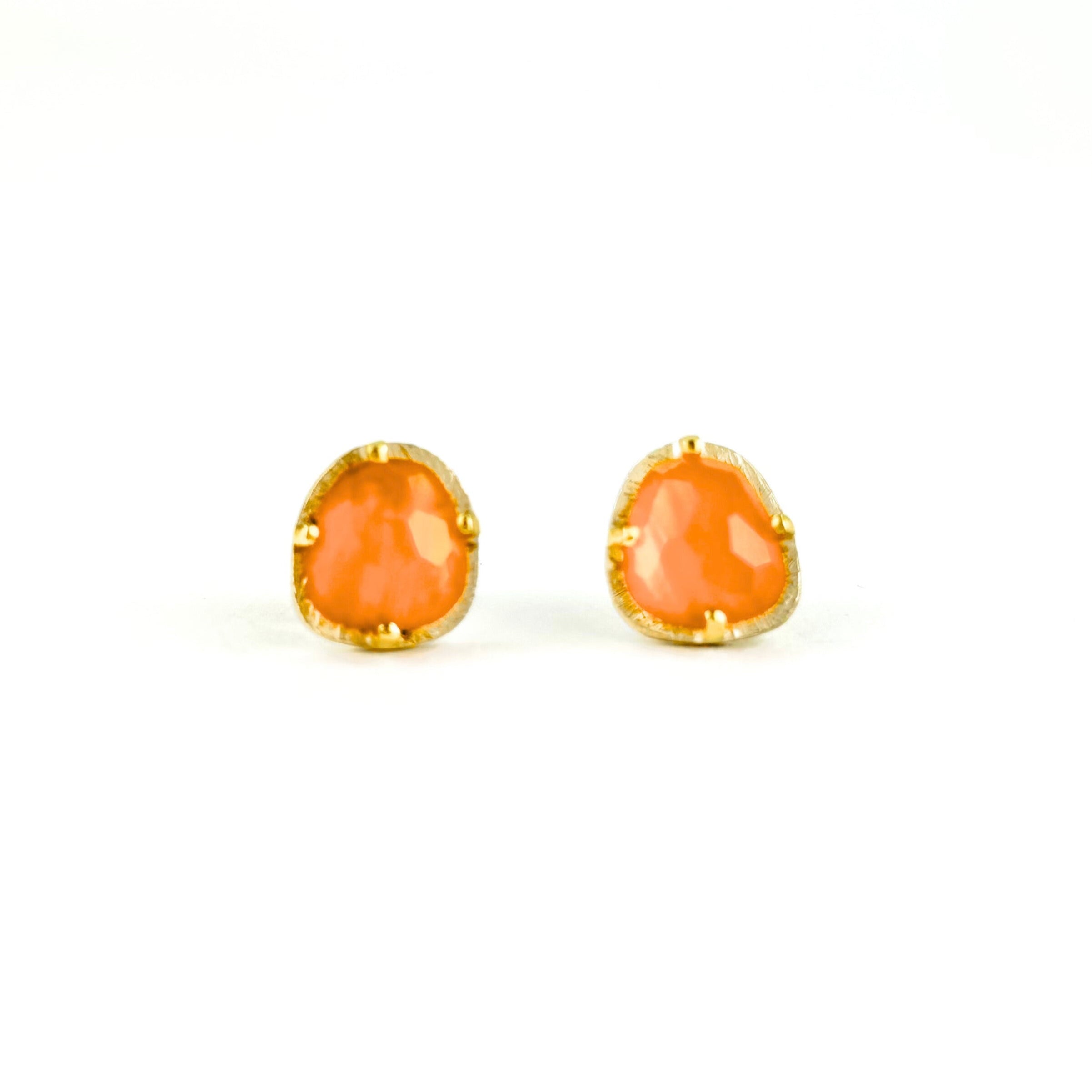 Carved Medium Carnelian Prong Set Earrings - Big Bag NY