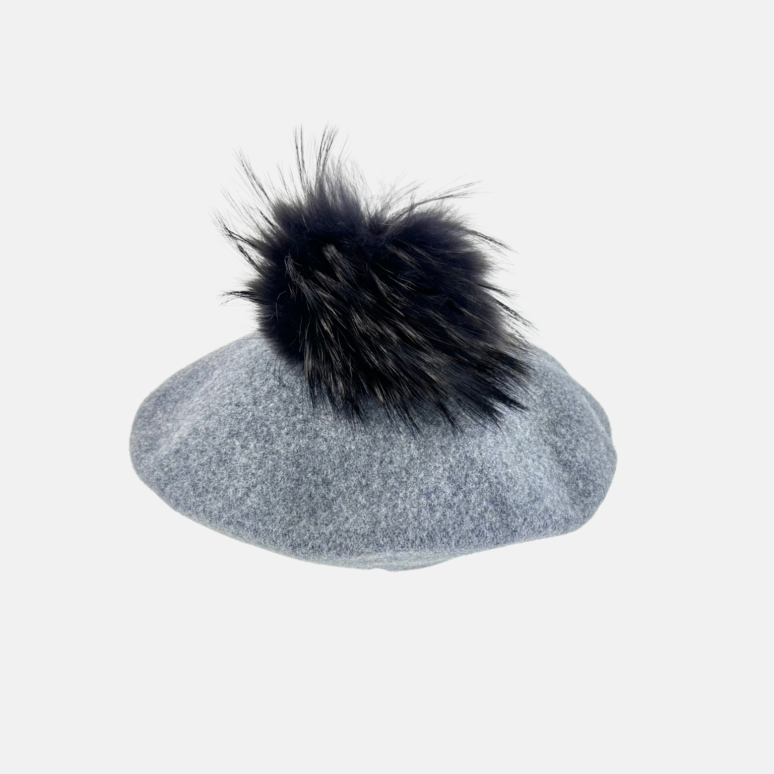 Cashmere Pom-Pom Beret Charcoal - Big Bag NY