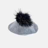 Cashmere Pom-Pom Beret Charcoal - Big Bag NY