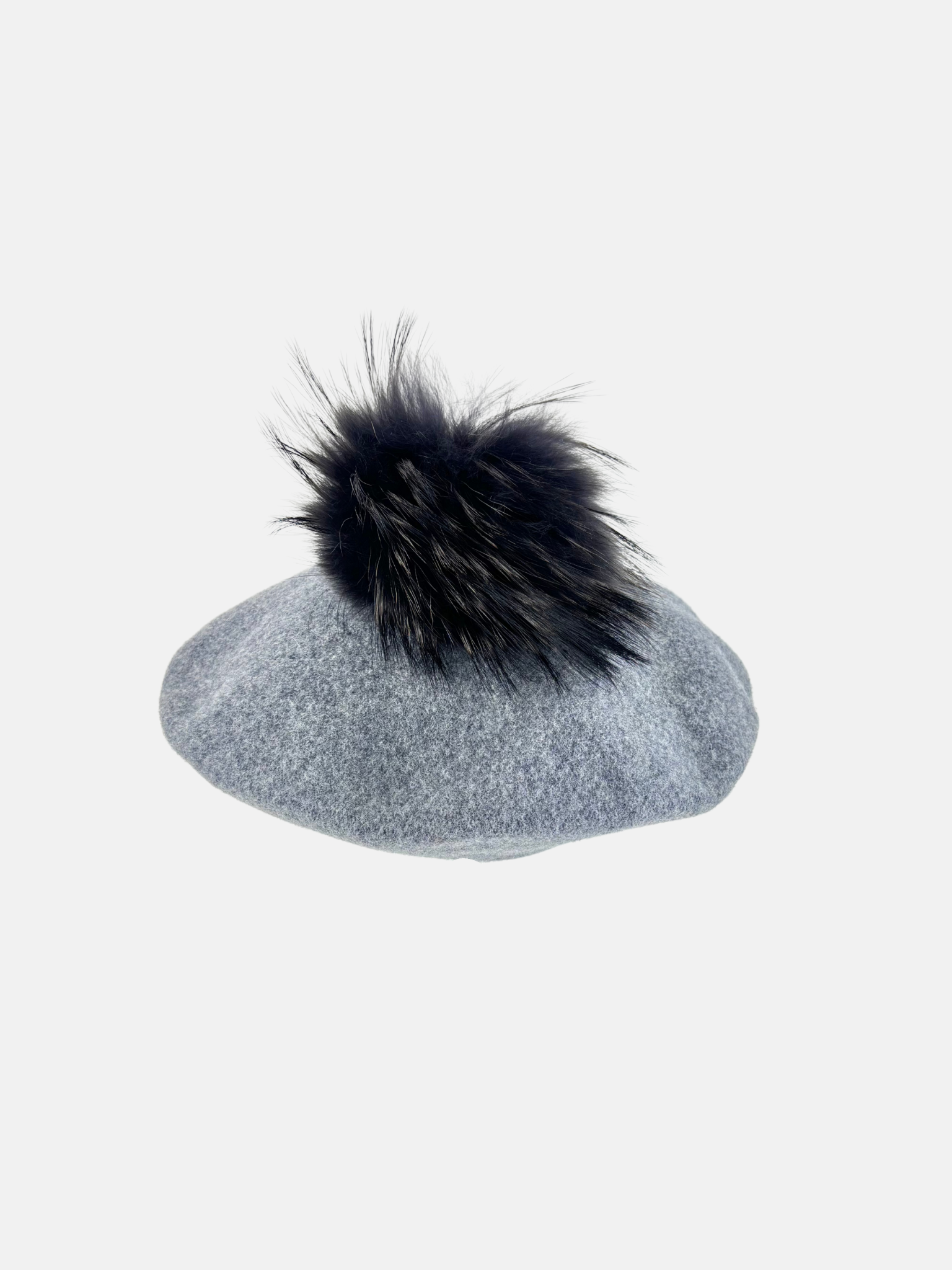 Cashmere Pom-Pom Beret Charcoal - Big Bag NY