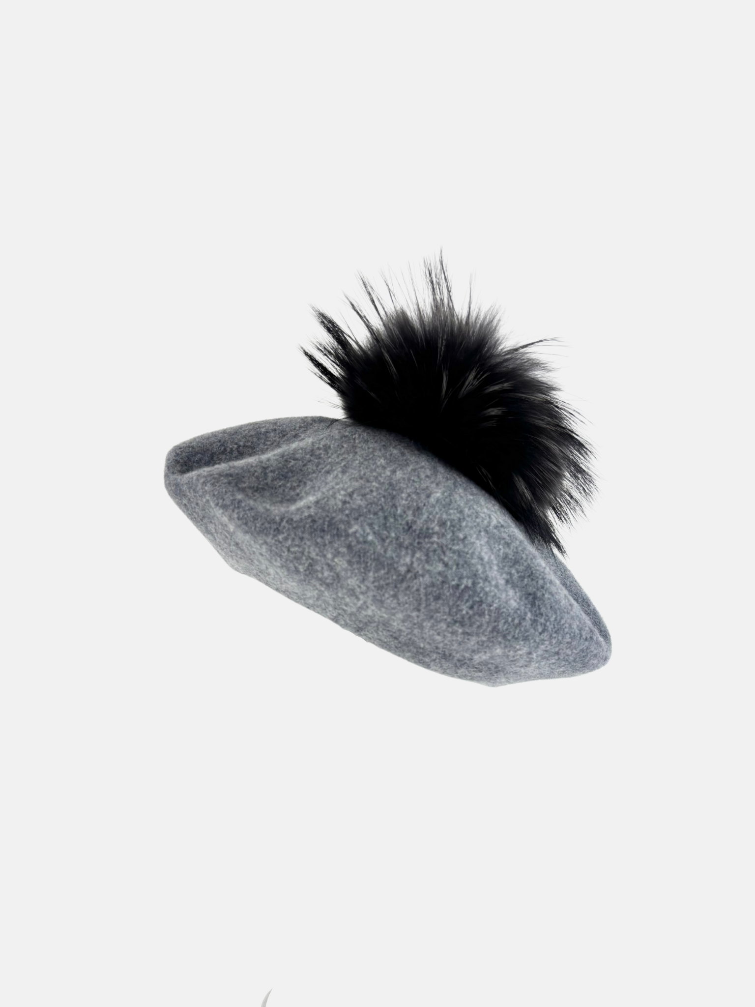 Cashmere Pom-Pom Beret Charcoal - Big Bag NY