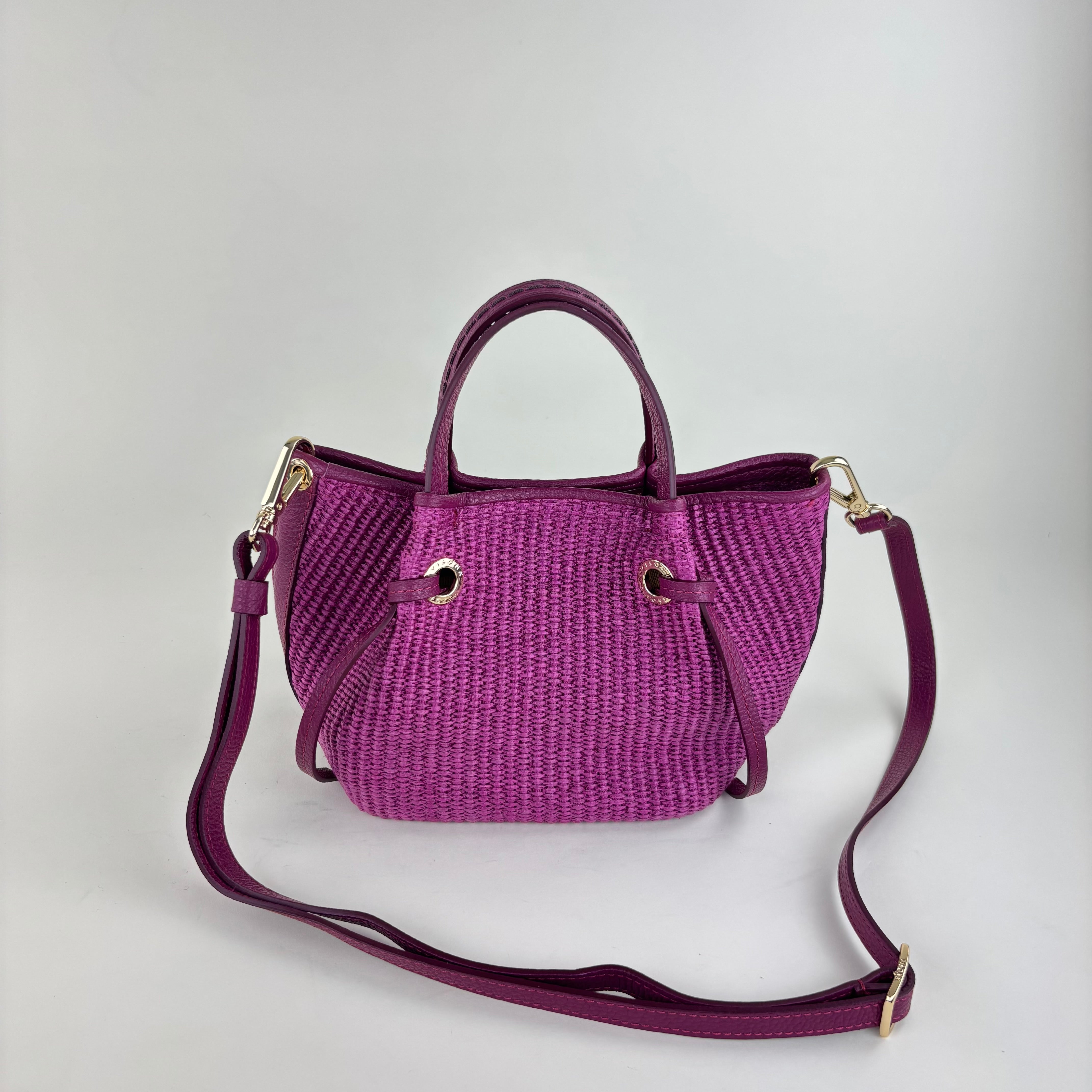 Plinio Visona Medium Giulia Raffia Double Handle Tassel Tote Purple Orchid - Big Bag NY

