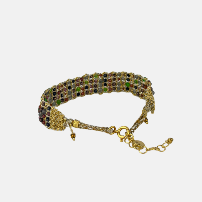 DAG Gioielli Woven Bracelet with Multicolor Gemstones - Big Bag NY