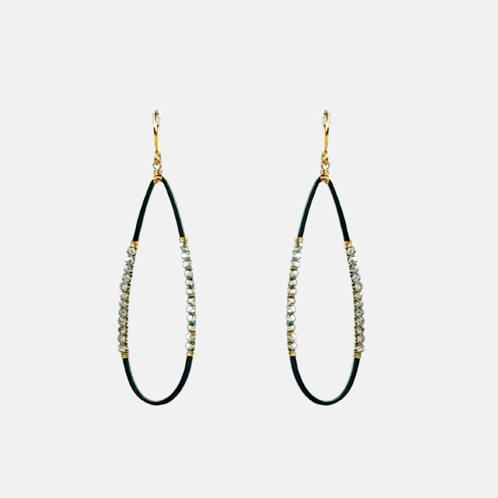Dana Kellin Dark Silver Long Teardrop Hoop Earrings - Big Bag NY