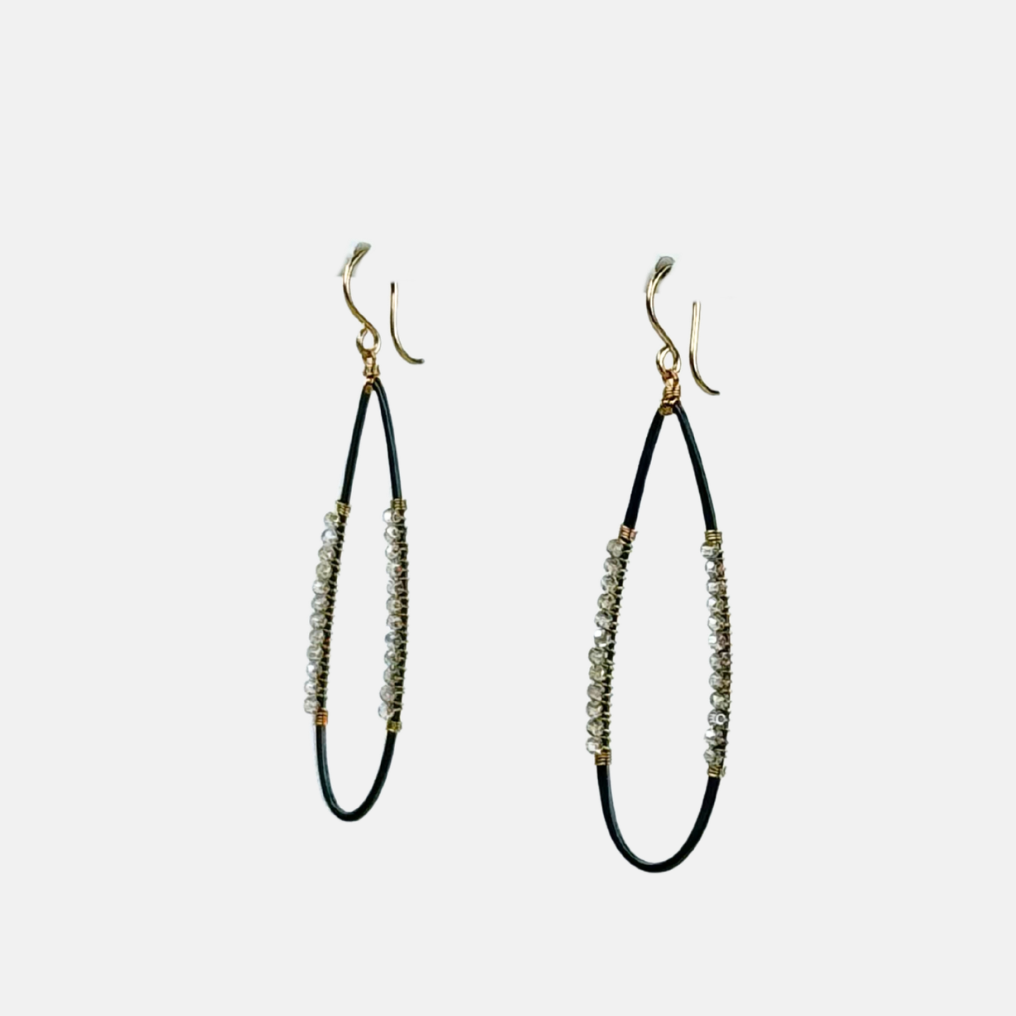 Dana Kellin Dark Silver Long Teardrop Hoop Earrings - Big Bag NY