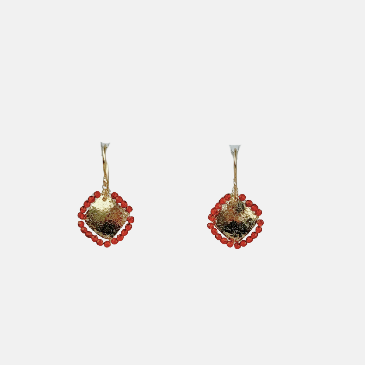 Dana Kellin Garnet Crystals on Hammered Gold Diamond Drop Earrings - Big Bag NY