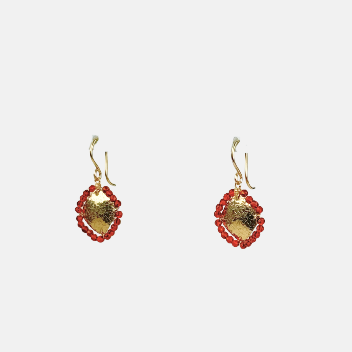 Dana Kellin Garnet Crystals on Hammered Gold Diamond Drop Earrings - Big Bag NY