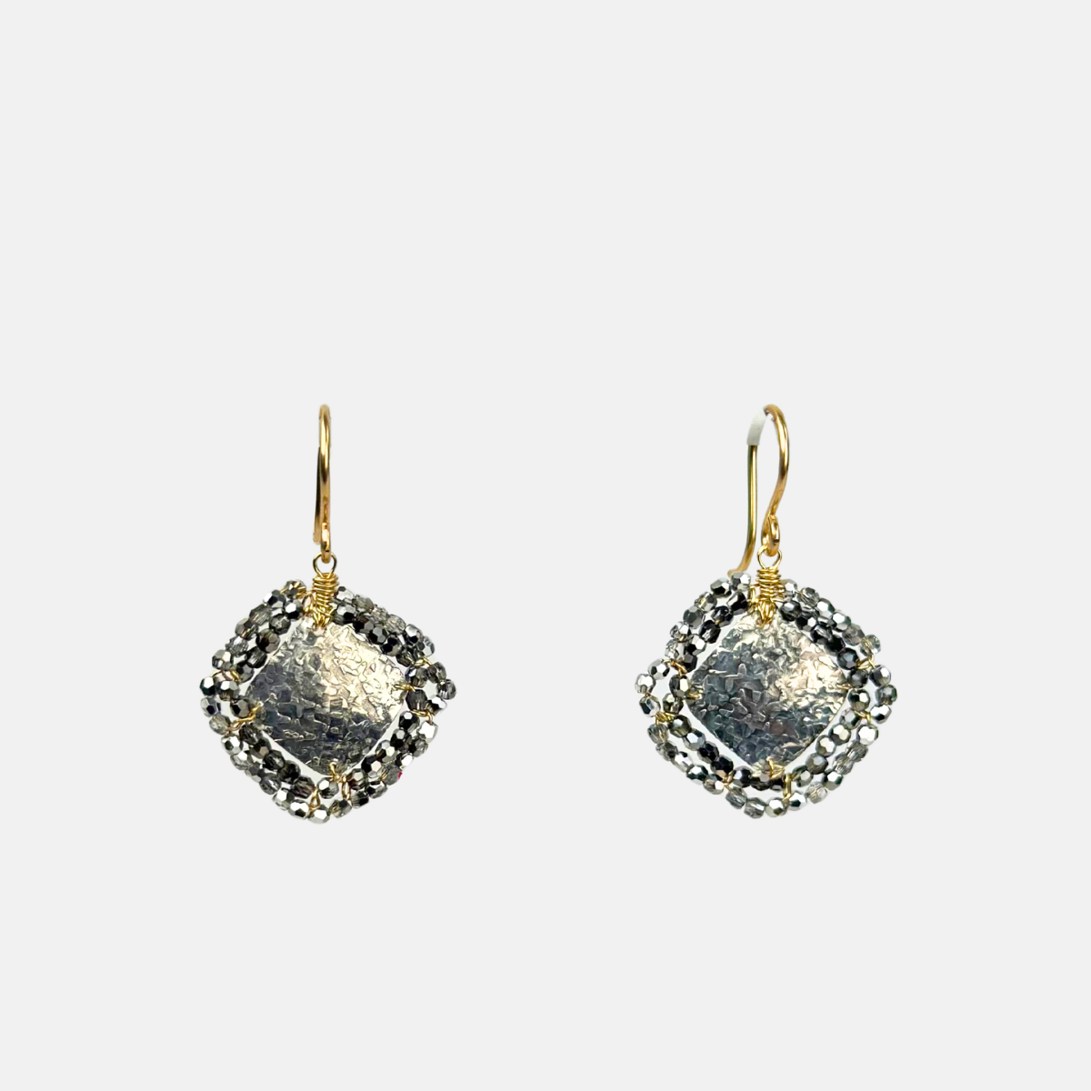Dana Kellin Hammered Silver Diamond Shape Drop Earrings - Big Bag NY