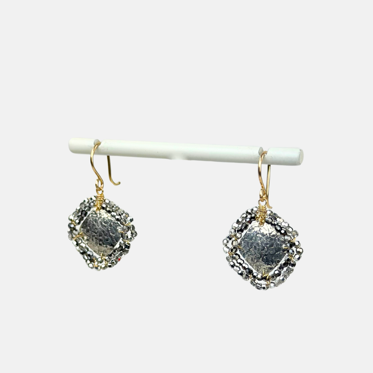 Dana Kellin Hammered Silver Diamond Shape Drop Earrings - Big Bag NY