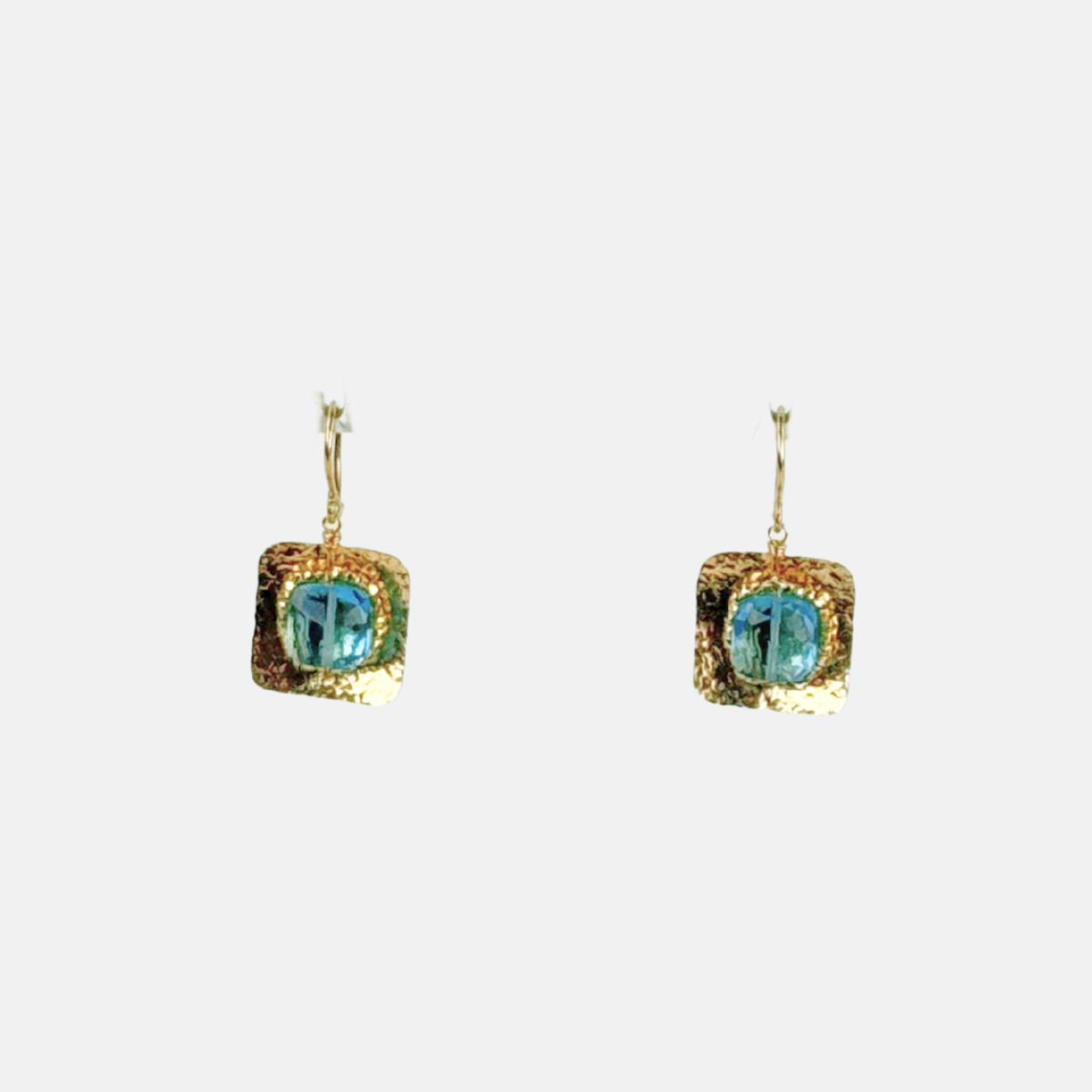 Dana Kellin London Blue Topaz Square Gold Frame Drop Earrings - Big Bag NY