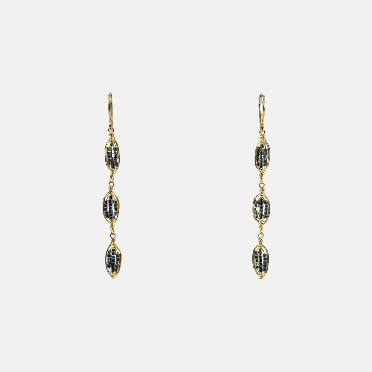 Dana Kellin Long Silver and Gold Mixed Metal Dangle Earrings - Big Bag NY