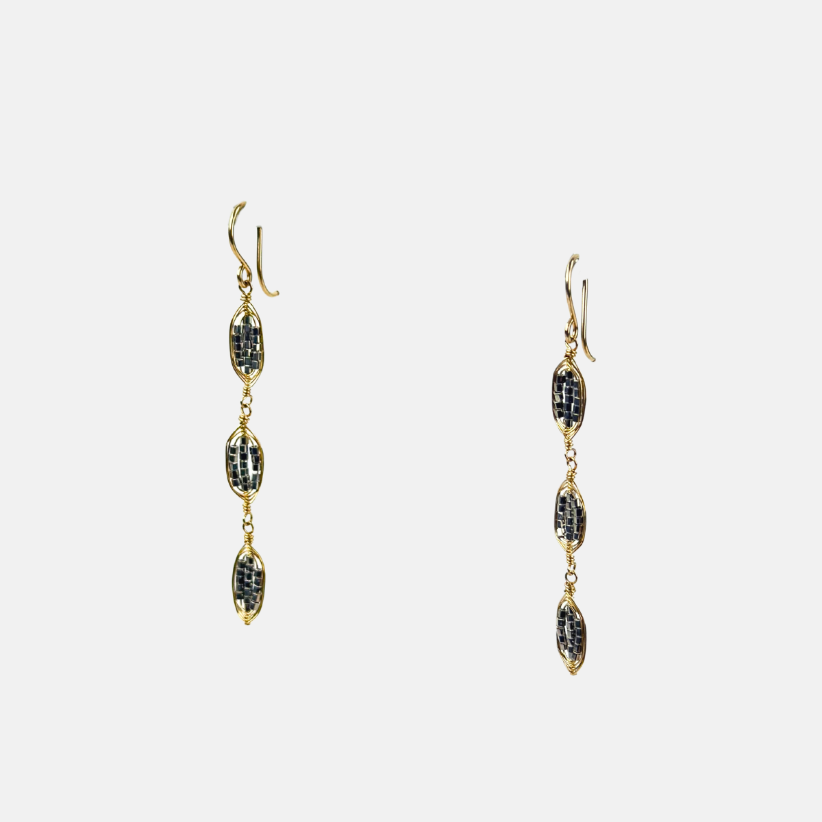 Dana Kellin Long Silver and Gold Mixed Metal Dangle Earrings - Big Bag NY