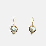 Dana Kellin Pearl Circle Drop Earrings with Champagne Seed Crystals - Big Bag NY